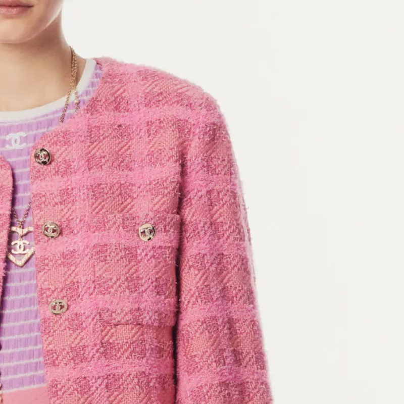 Purchase (W) 香奈兒2024春夏粉色格紋圓領長袖女裝外套 P76714-V68549-NU897