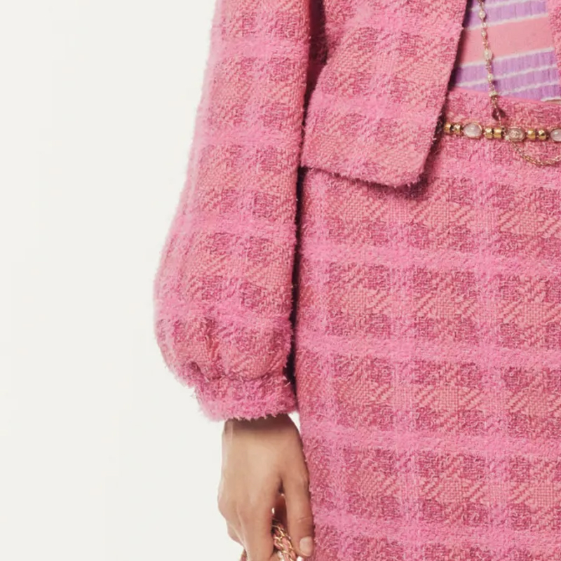 Details for (W) 香奈兒2024春夏粉色格紋圓領長袖女裝外套 P76714-V68549-NU897