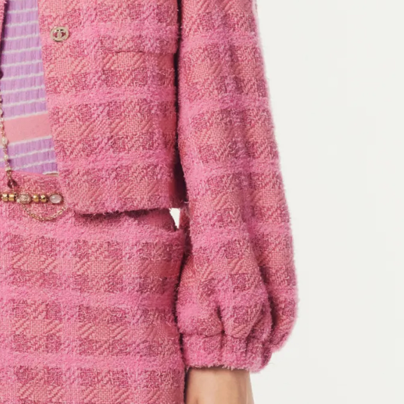 Sizing (W) 香奈兒2024春夏粉色格紋圓領長袖女裝外套 P76714-V68549-NU897