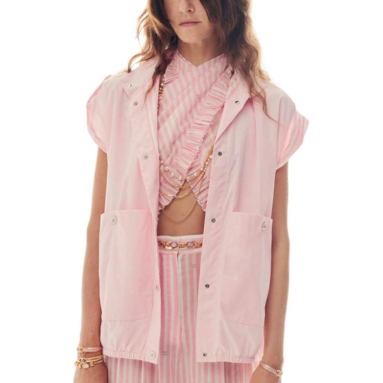 (Women) CHANEL Spring Summer 2024 Pink Short-Sleeve Jacket for Women with Pockets P76214-V68691-NW001