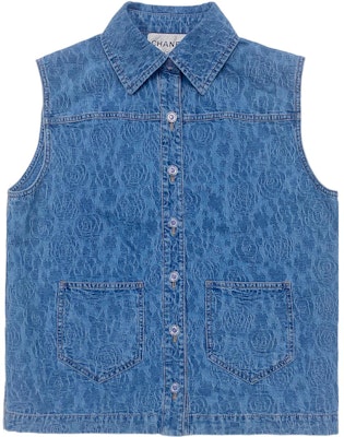 (Women) CHANEL Spring Summer 23 Blue Denim Sleeveless Shirt Collar Vest Tee. P74492-V66068-NM715 Buy (Women) CHANEL Spring Summer 23 Blue Denim Sleeveless Shirt Collar Vest Tee. P74492-V66068-NM715