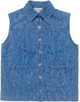 Order (Women) CHANEL Spring Summer 23 Blue Denim Sleeveless Shirt Collar Vest Tee. P74492-V66068-NM715