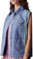 Purchase (Women) CHANEL Spring Summer 23 Blue Denim Sleeveless Shirt Collar Vest Tee. P74492-V66068-NM715