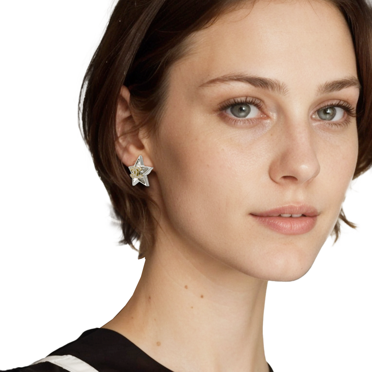 (Women) CHANEL Spring/Summer 23 Crystal Star Double C Logo Cubic Zirconia Earrings. ABA911-B10902-NO032 圖 6