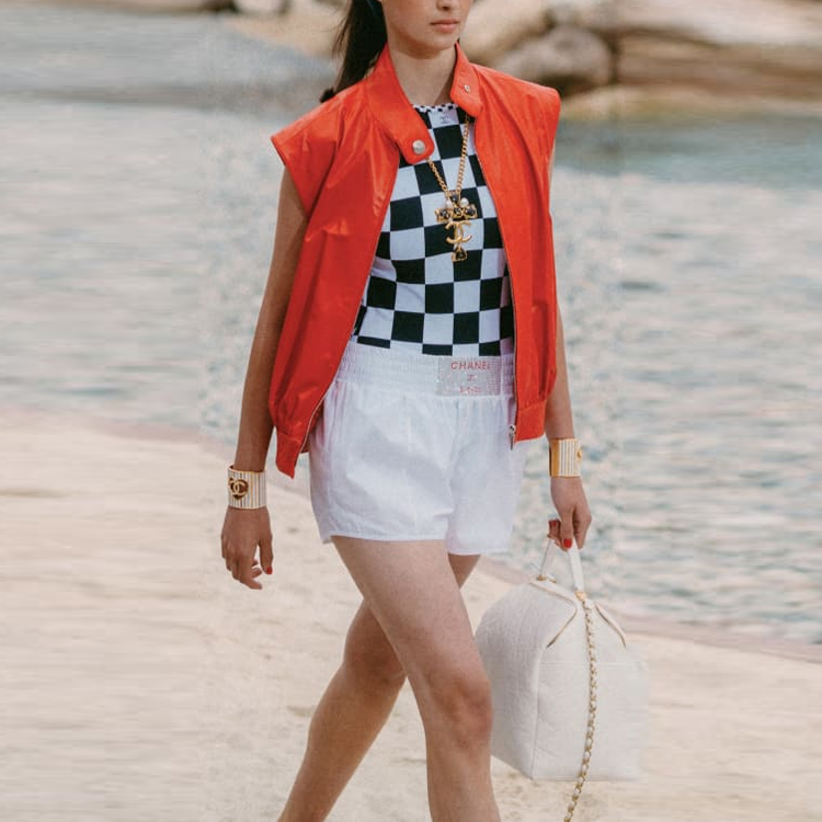 Shop (W) シャネル 春夏 23C チェッカーニット 水着 レディース ブラック 23C-P74073-V65730-MB103