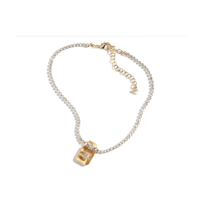 (Women) CHANEL Spring Summer 23S Orange Perfume Bottle Double-C Necklace with Crystals. ABA843-B10935-NN980