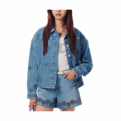 (Women) CHANEL Spring Summer 24 Light Blue Floral Embroidered Denim Jacket P76751-V68780-NW410