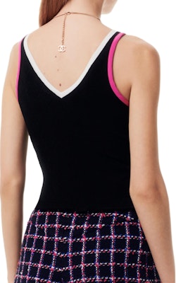 (Women) CHANEL Spring Summer 24 V-Neck Vest with Contrast Trim - Multi-color. P76840-K11050-NU981 Lookbook (Women) CHANEL Spring Summer 24 V-Neck Vest with Contrast Trim - Multi-color. P76840-K11050-NU981