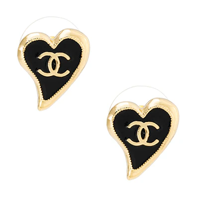 (Women) CHANEL Spring/Summer Heart Double C Black Gold Large Earrings for Women. AB8033-B07838-NH376