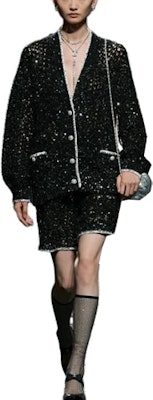 (Women) CHANEL Spring/Summer Sequin High-Waist Straight Shorts Women Black. P75063-K10768-NN918 Order (Women) CHANEL Spring/Summer Sequin High-Waist Straight Shorts Women Black. P75063-K10768-NN918