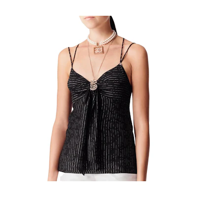 (Women) CHANEL Spring Summer Striped Bow Decor Camisole Top Black Women P74497-V66091-NM477