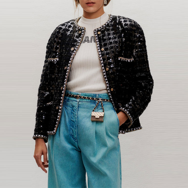 (Women) Chanel SS21 Black Embroidered Shiny Tweed Jacket Women P70575-V61864-M9999 圖 4