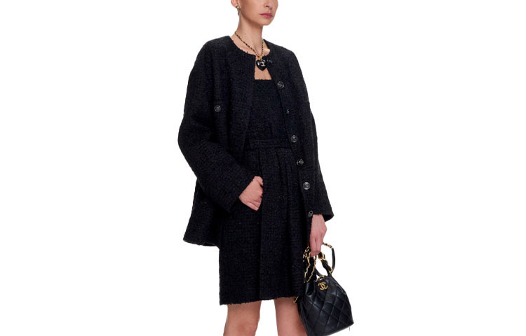 Order (W) 香奈儿 SS21 黑色休闲无袖粗花呢A字连衣裙 P70077-V61438-94305