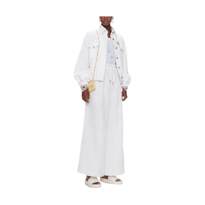 (Women) CHANEL SS21 White Wide-Leg Trousers with Lace-Up Design. P70076-V49091-MH951