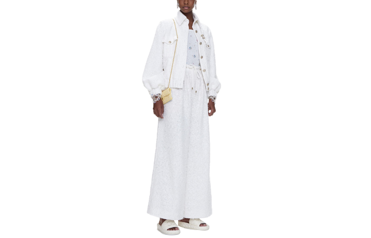 Order (W) シャネル SS21 ホワイト ワイドレッグ トラウザーズ レースアップデザイン付き. P70076-V49091-MH951