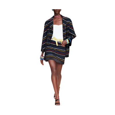(Women) CHANEL SS22 Black Color-Blocked Striped Cropped Blazer Jacket. P72553-V63800-NG799