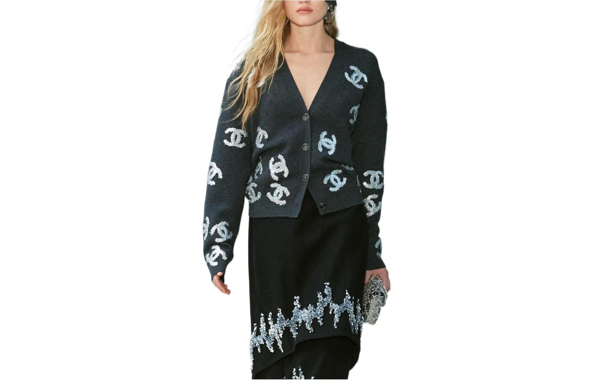 Order (W) CHANEL SS22 ブラックニットカーディガン ロゴジャカードデザイン P72997-K10494-NJ055