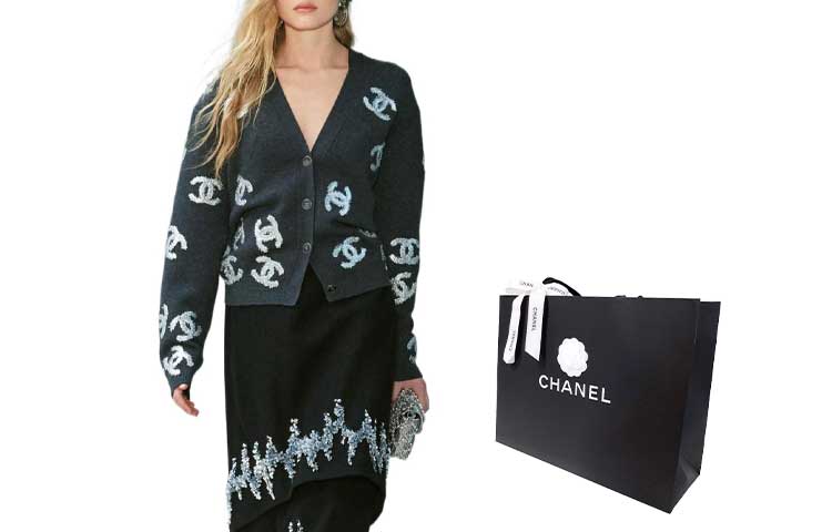 Lookbook (W) CHANEL SS22 ブラックニットカーディガン ロゴジャカードデザイン P72997-K10494-NJ055