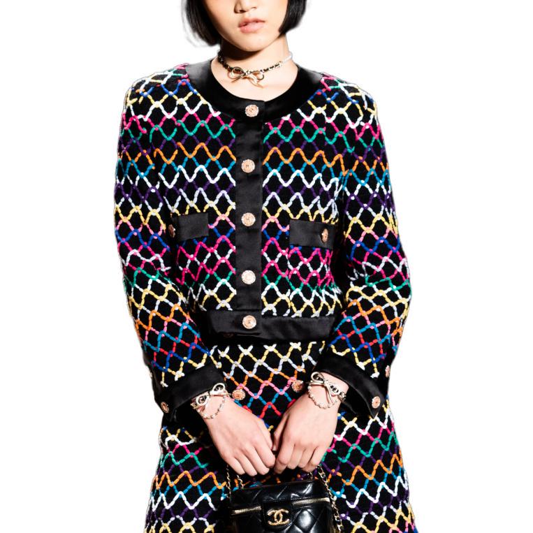 Lookbook (W) シャネル SS22 ブラック ツイード ジャケット 長袖 ラウンドネック ボタンアップ P72503-V64213-NH780