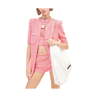 (Women) CHANEL SS22 Pink Pullover Sweater in Cotton and Blended Fibers. P72760-K10457-NI363