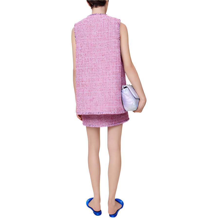 Lookbook (W) CHANEL SS22 Rompi Tweed Merah Muda V-Neck P72406-V64019-NG768