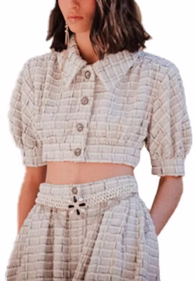 (Women) CHANEL SS22 Tweed Plaid Cropped Short-Sleeve Jacket Light Grey P71855-V63403-NG169 Buy (Women) CHANEL SS22 Tweed Plaid Cropped Short-Sleeve Jacket Light Grey P71855-V63403-NG169