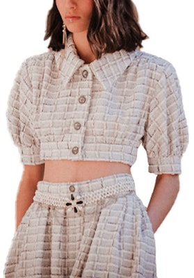 (Women) CHANEL SS22 Tweed Plaid Cropped Short-Sleeve Jacket Light Grey P71855-V63403-NG169 Order (Women) CHANEL SS22 Tweed Plaid Cropped Short-Sleeve Jacket Light Grey P71855-V63403-NG169