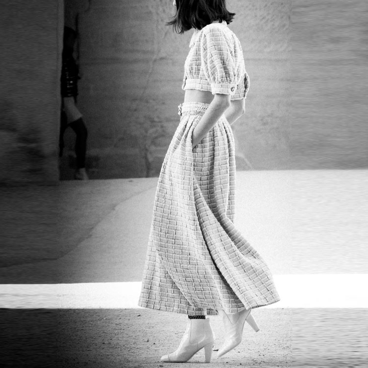 Shop (W) シャネル SS22 ツイード チェック柄 クロップト半袖ジャケット ライトグレー P71855-V63403-NG169