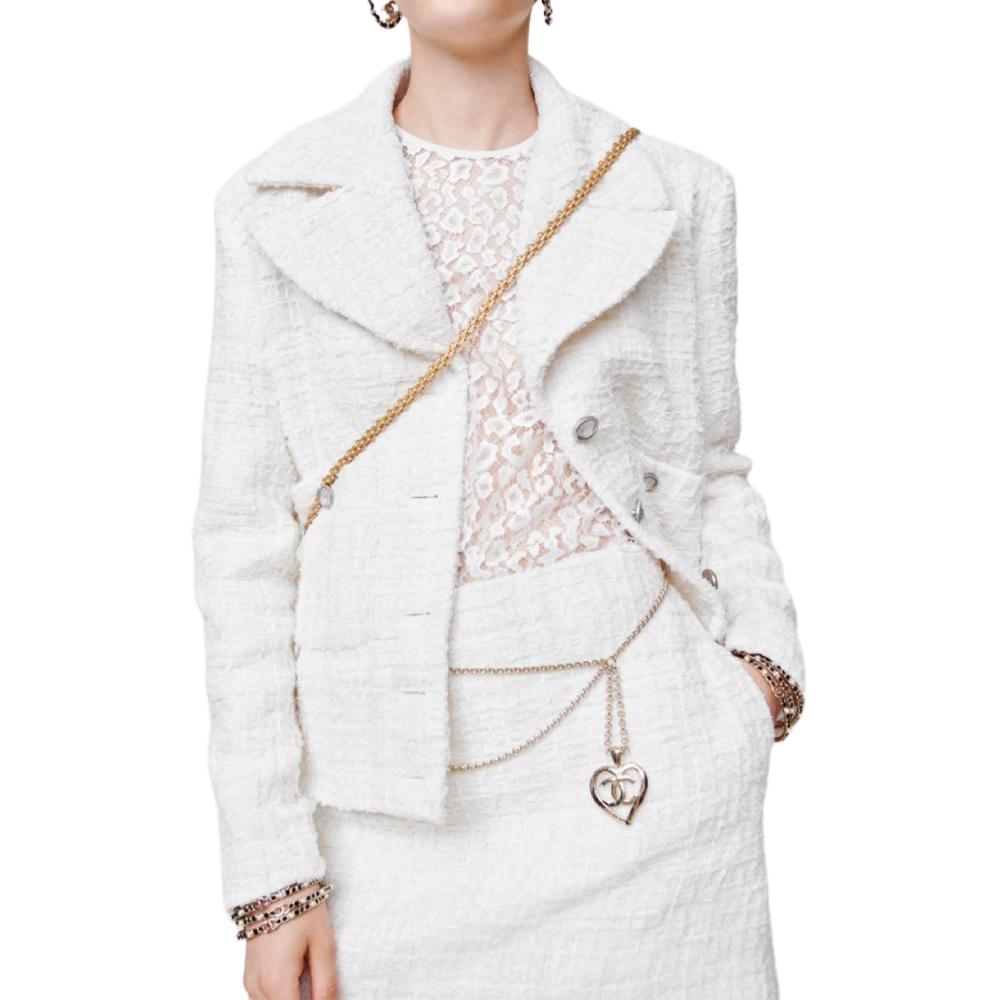 (Women) CHANEL SS22  White Solid Single-Breasted Long-Sleeve Jacket. P72388-V60560-N7631
