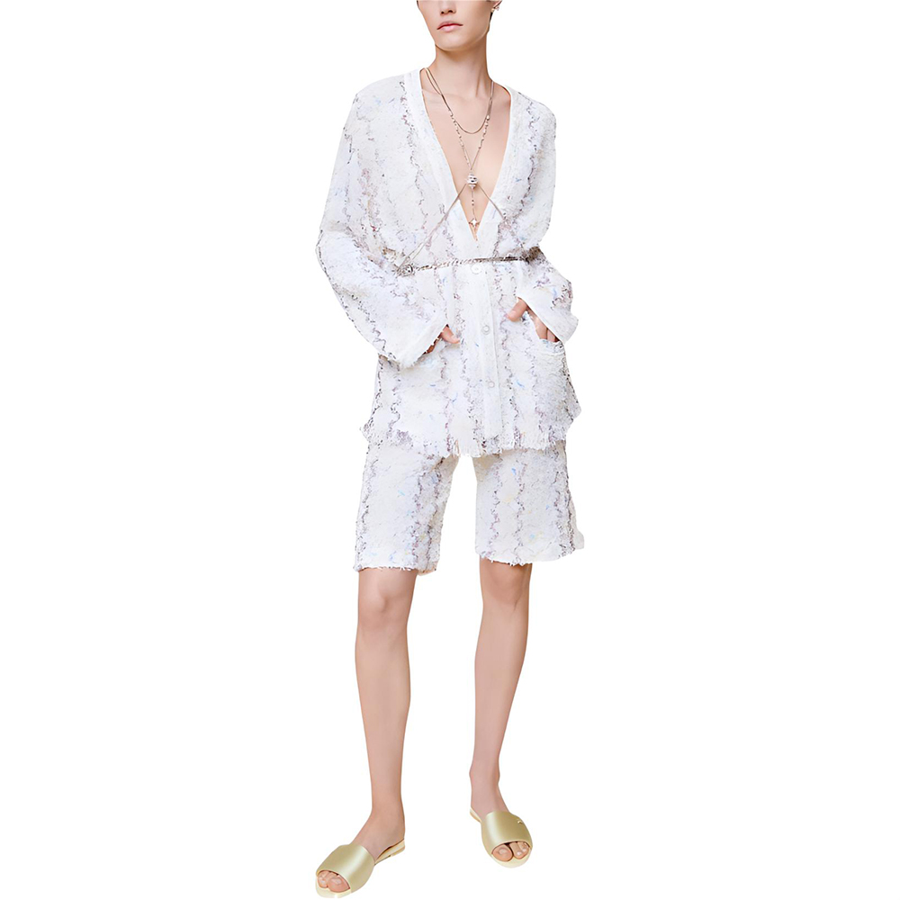 (Women) CHANEL SS22  White V-Neck Long Sleeve Knit Cardigan P72288-K10385-NH063