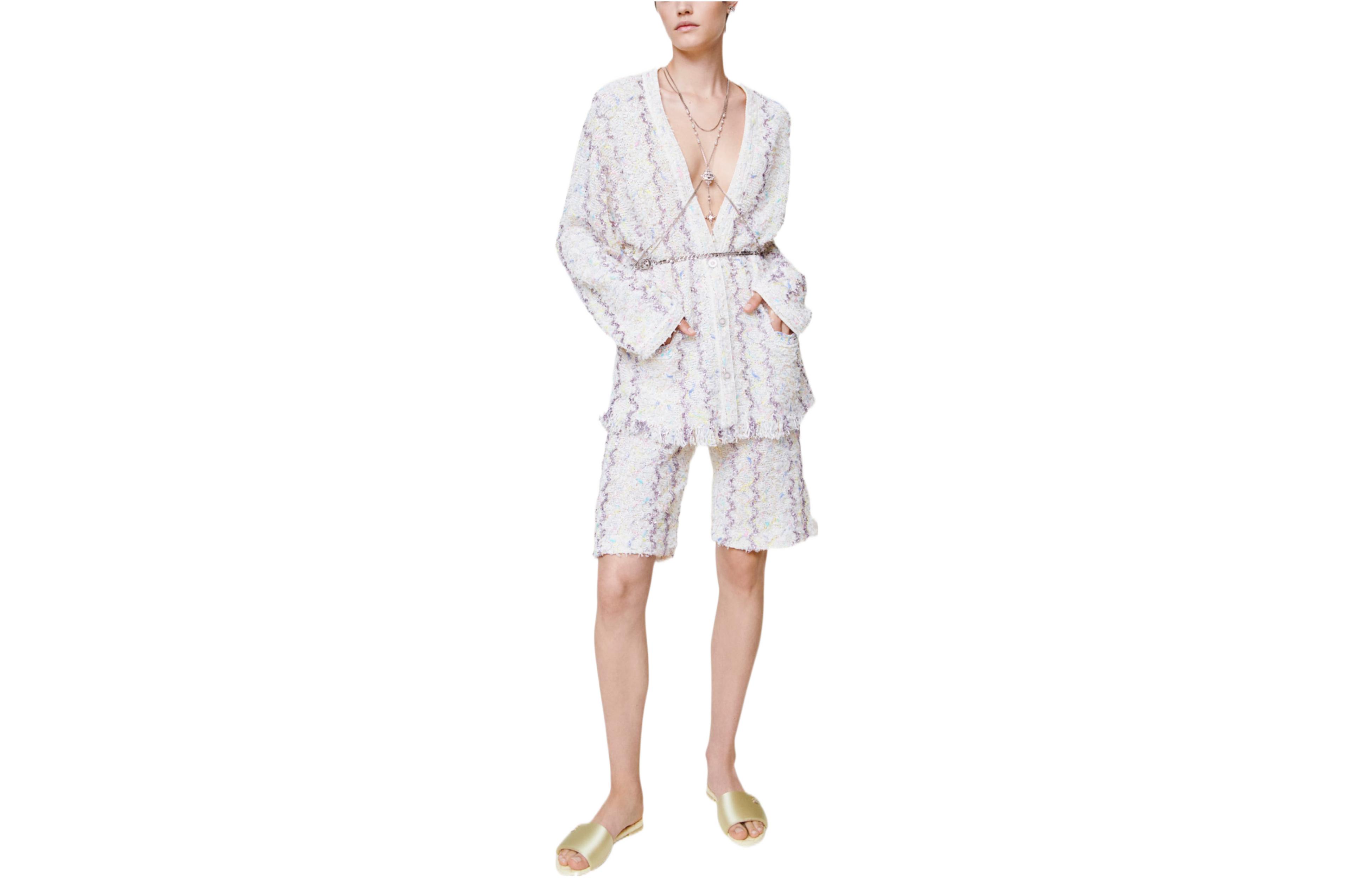 Order (W) シャネル SS22 ホワイト Vネック 長袖 ニット カーディガン P72288-K10385-NH063