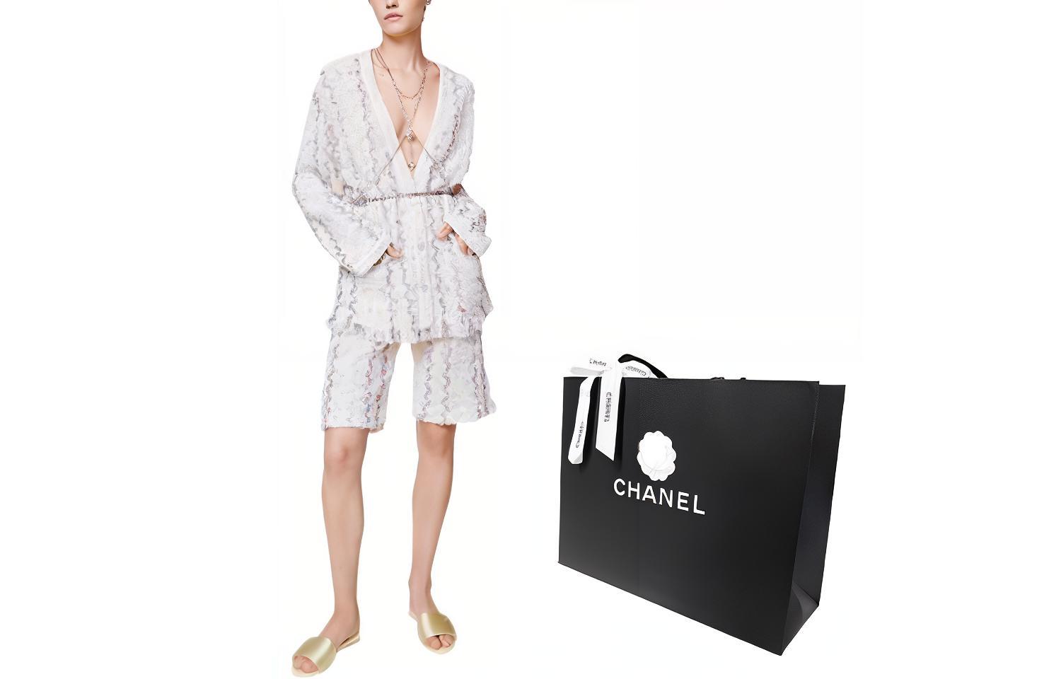 Lookbook (W) シャネル SS22 ホワイト Vネック 長袖 ニット カーディガン P72288-K10385-NH063