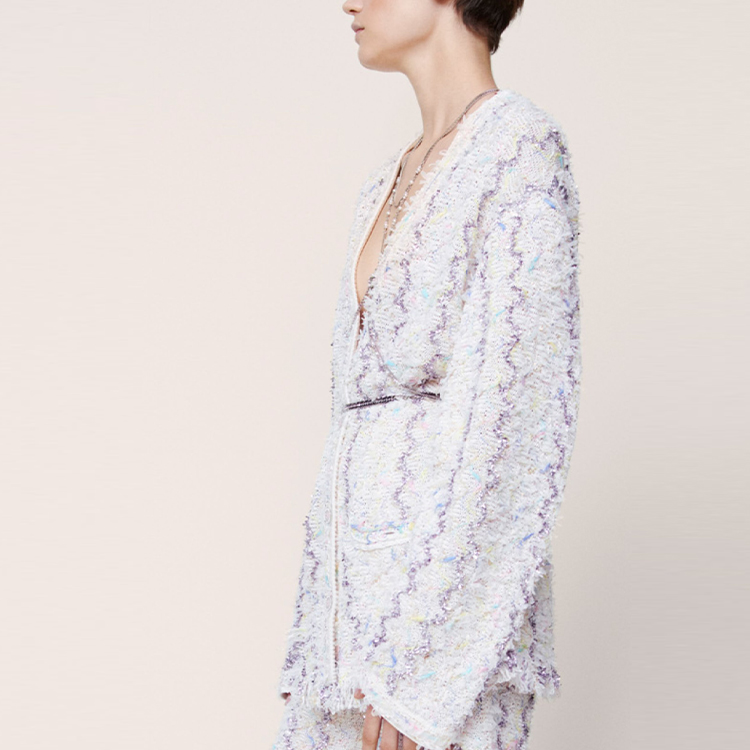 Shop (W) シャネル SS22 ホワイト Vネック 長袖 ニット カーディガン P72288-K10385-NH063