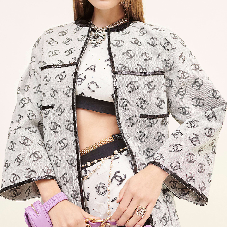 (Women) Chanel SS22 Gray Tweed and Sequin Round Neck Jacket P72591-V64160-MB103 圖 3