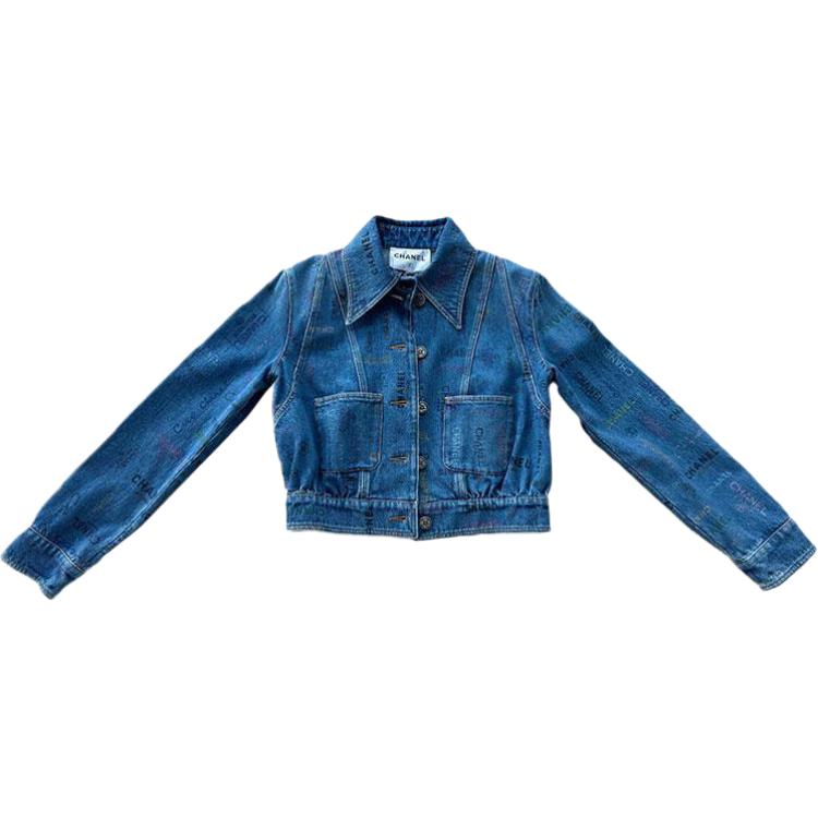 (Women) CHANEL SS22 Letter Logo Printed Single-Breasted Denim Jacket Women Blue. P72307-V63805-NG807