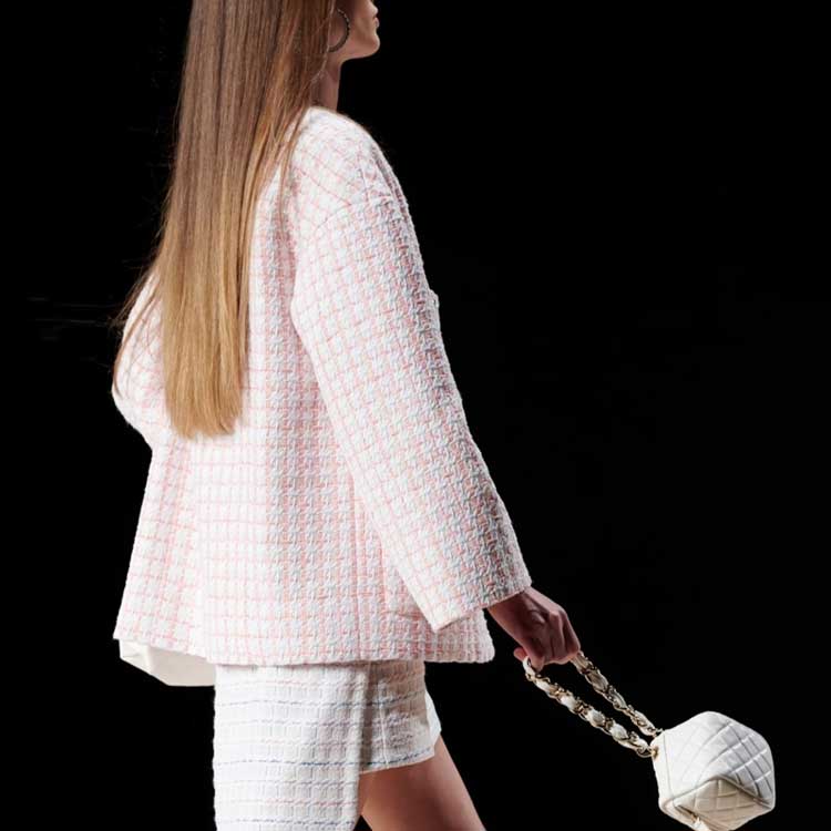 Purchase (W) Chanel SS22 Coat Wanita Pink Tweed Lengan Panjang Klasik H-Line. P72571-V64183-NH645