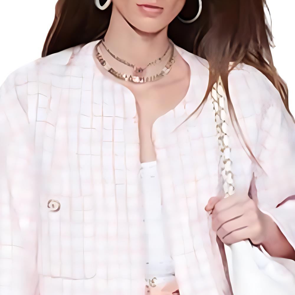 Details for (W) Chanel SS22 Coat Wanita Pink Tweed Lengan Panjang Klasik H-Line. P72571-V64183-NH645