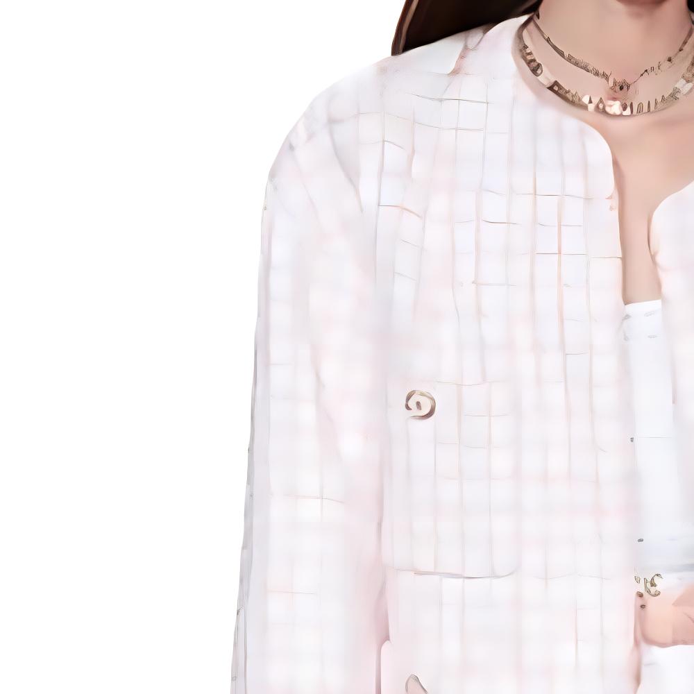 Sizing (W) Chanel SS22 Coat Wanita Pink Tweed Lengan Panjang Klasik H-Line. P72571-V64183-NH645