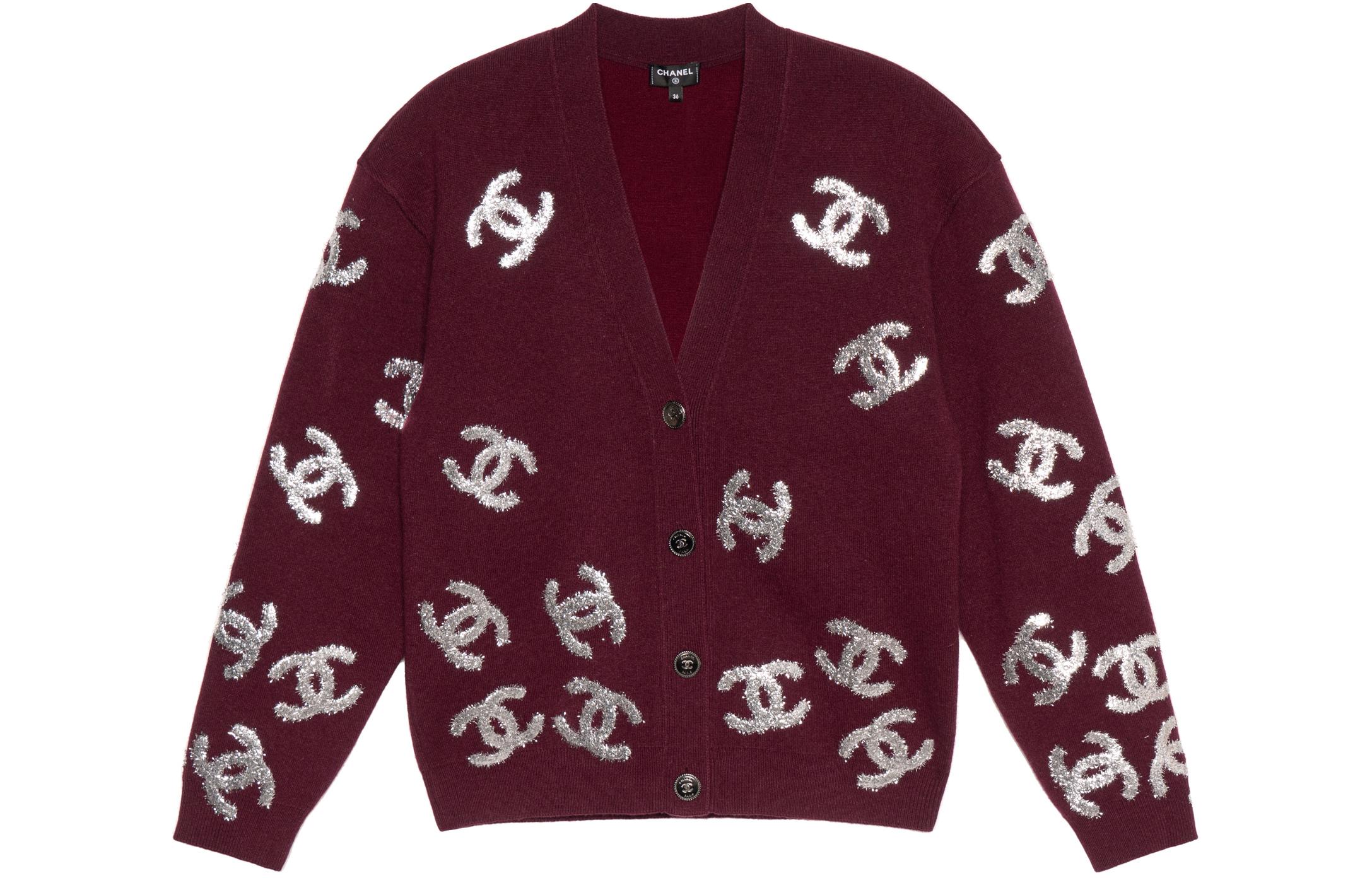 (Women) CHANEL SS22 Red  Knit Cardigan with Logo Jacquard and V-Neck. P72997-K10494-NJ056