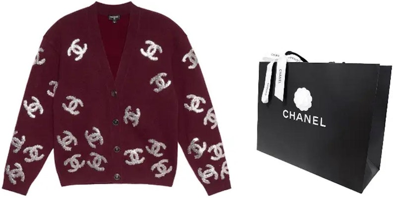 (W) CHANEL SS22 Cárdigan Rojo de Punto con Logo Jacquard y Escote en V. P72997-K10494-NJ056 Shop (W) CHANEL SS22 Cárdigan Rojo de Punto con Logo Jacquard y Escote en V. P72997-K10494-NJ056