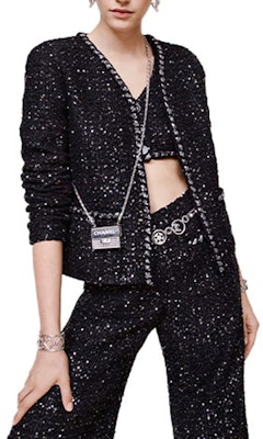 (Women) CHANEL SS22 Sparkling Tweed Long Sleeve Jacket Early Spring Black P72409-V63795-NG797 Details for (Women) CHANEL SS22 Sparkling Tweed Long Sleeve Jacket Early Spring Black P72409-V63795-NG797