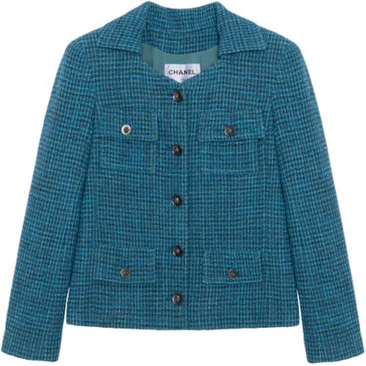 (Women) Chanel SS22 Tweed Jacket in Turquois Blue No-Hood Design P72399-V63980-MH895