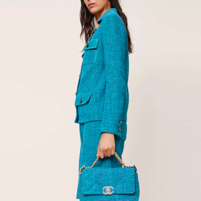 (W) 香奈兒SS22無帽設計藍綠色粗花呢外套 P72399-V63980-MH895 Purchase (W) 香奈兒SS22無帽設計藍綠色粗花呢外套 P72399-V63980-MH895