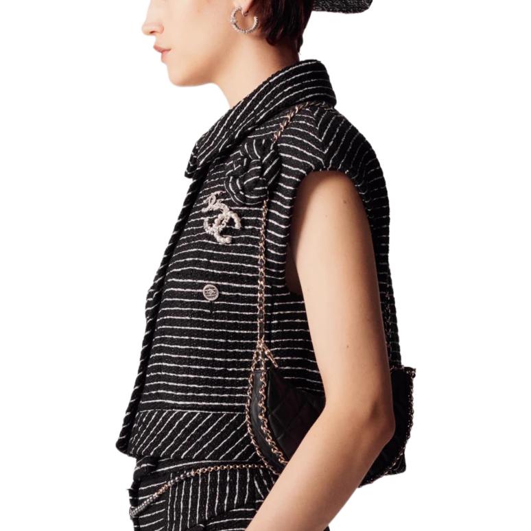 Purchase (W) CHANEL SS23 Rompi Hitam Tweed Katun Kancing Depan. P74408-V65951-NM465