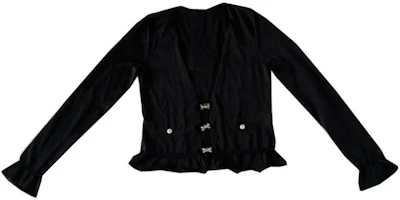 Order (Women) CHANEL SS23 Black Knit Top with Bow, Ruffles, and Rhinestone Buttons. P75053-K10740-94305