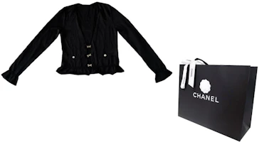 Lookbook (Women) CHANEL SS23 Black Knit Top with Bow, Ruffles, and Rhinestone Buttons. P75053-K10740-94305
