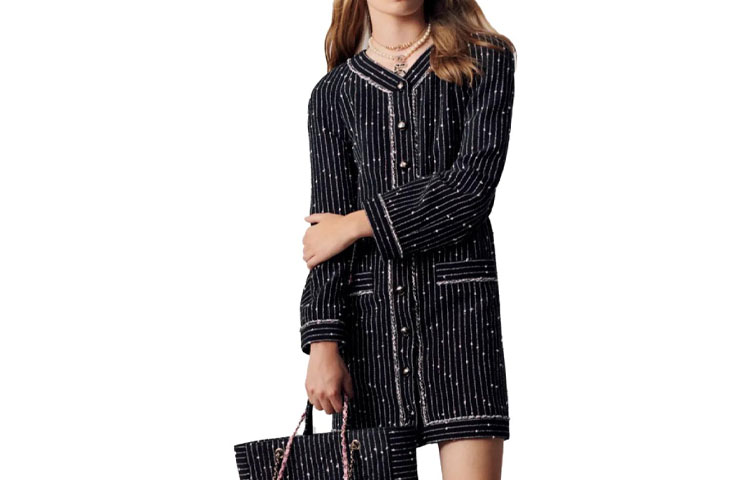 (Women) CHANEL SS23  Black Long Sleeve Single-Breasted Tweed Coat. P74415-V65919-NM434