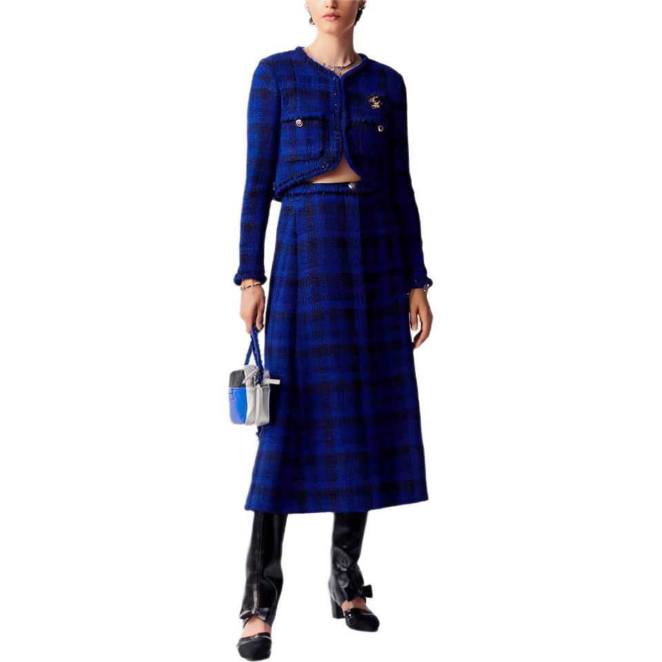 (Women) CHANEL SS23  Blue Plaid Logo Short Jacket. P74429-V65955-NM470