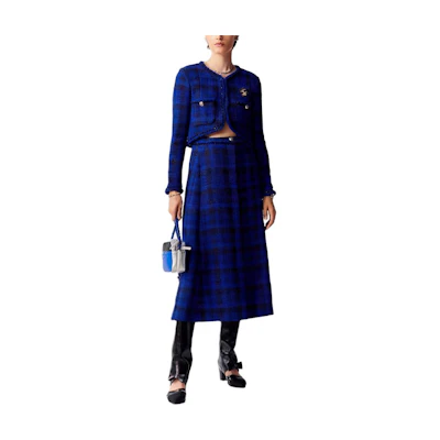 (Women) CHANEL SS23 Blue Plaid Logo Short Jacket. P74429-V65955-NM470