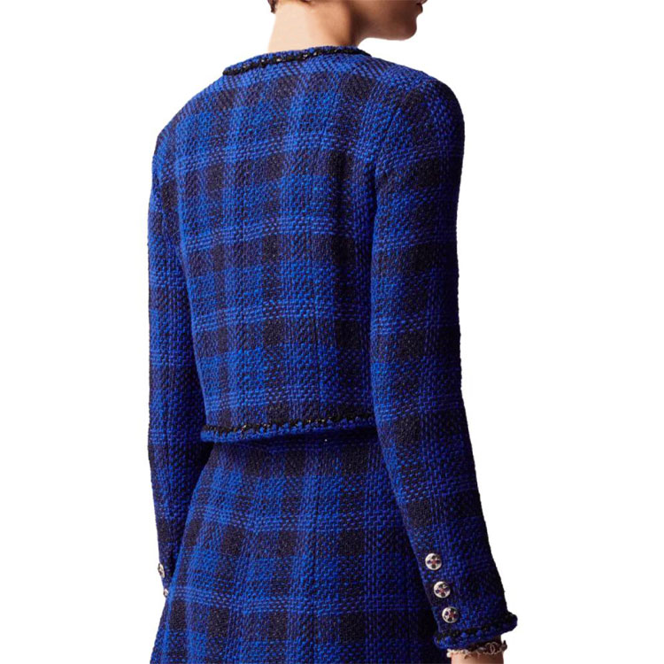 Purchase (W) CHANEL SS23 Jaket Pendek Logo Kotak-kotak Biru. P74429-V65955-NM470